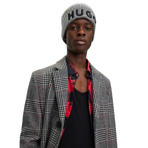 Front - Hugo Embroidered Logo Wool Winter Beanie