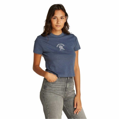 Front - Tommy Jeans Womens/Ladies Varsity Logo Regular Crop Top