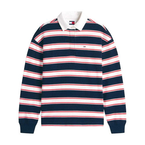 Front - Tommy Jeans Womens/Ladies Striped Relaxed Fit Rugby Sweatshirt