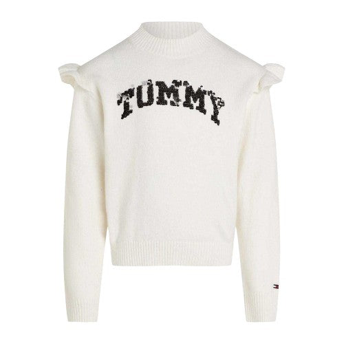 Front - Tommy Hilfiger Girls Logo Knitted Jumper