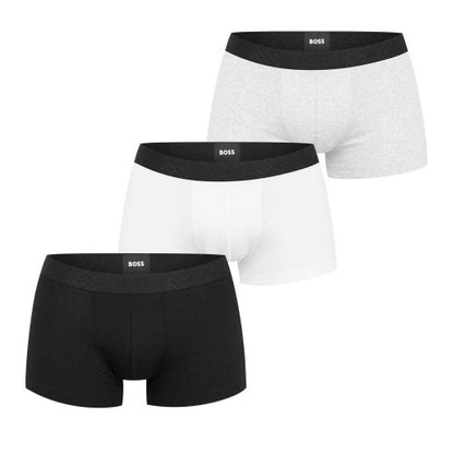 Front - Boss Mens Monogram Cotton Blend Snug Fit Boxer Shorts (Pack of 3)
