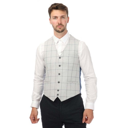 Front - Guide London Mens Checked Italian Cotton Blend Waistcoat