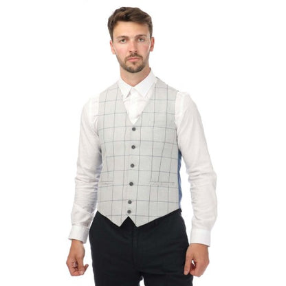 Front - Guide London Mens Checked Italian Cotton Blend Waistcoat