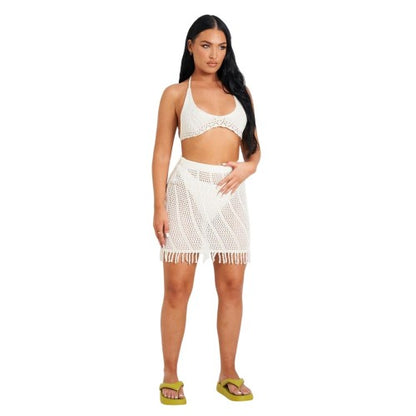 Front - Missy Empire Womens/Ladies Crochet Tassel Hem Mini Skirt