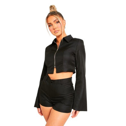 Front - Missy Empire Womens/Ladies Zip Front Tailored Bell Sleeve Jacket