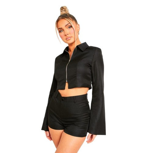 Front - Missy Empire Womens/Ladies Zip Front Tailored Bell Sleeve Jacket