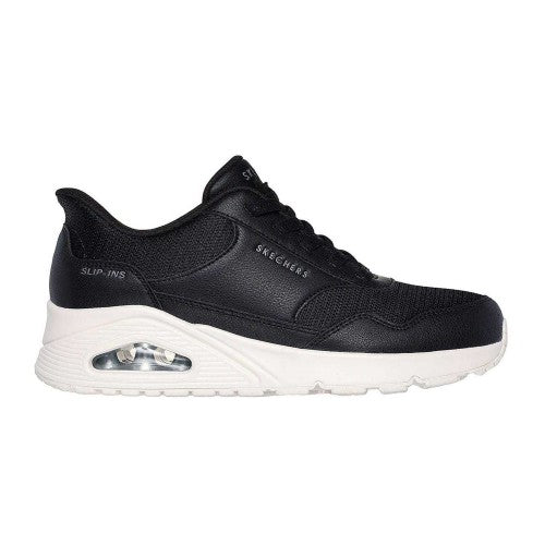 Black - Front - Skechers Womens-Ladies Uno Slip-In Wedge Trainers