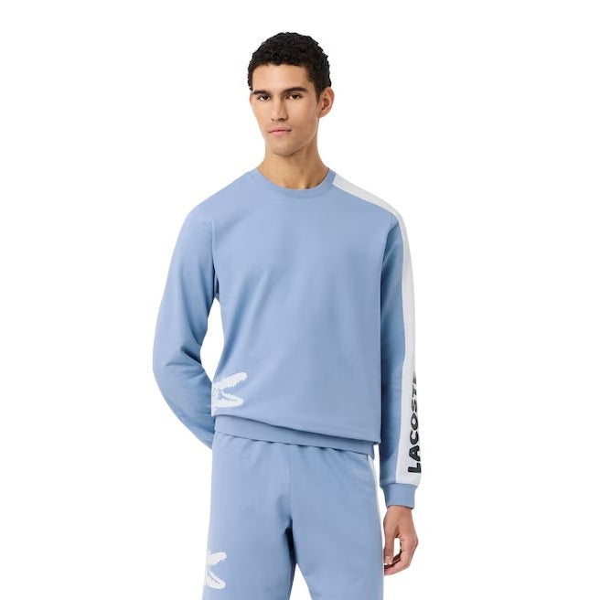 Blue - Pack Shot - Lacoste Mens Fleece Logo Long-Sleeved Lounge Sweatshirt