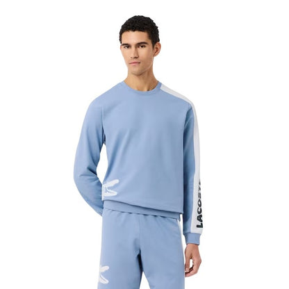 Blue - Pack Shot - Lacoste Mens Fleece Logo Long-Sleeved Lounge Sweatshirt
