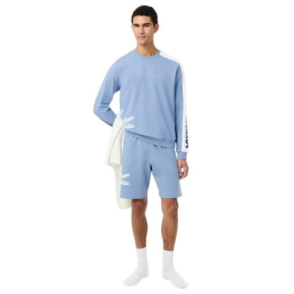 Blue - Close up - Lacoste Mens Fleece Logo Long-Sleeved Lounge Sweatshirt