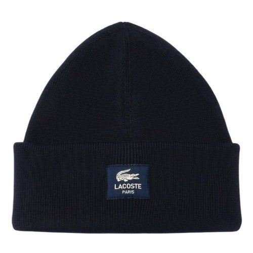 Front - Lacoste Patch Rib Knit Beanie