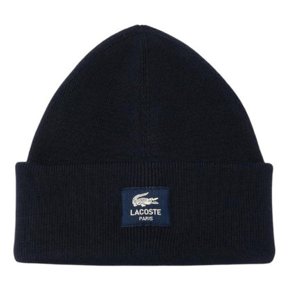 Front - Lacoste Patch Rib Knit Beanie