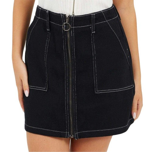 Front - Brave Soul Womens/Ladies Denim Full Zip High Waist Mini Skirt