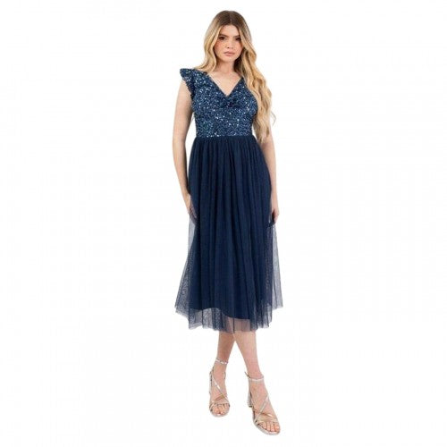Front - Deluxe Womens/Ladies Sequin A-line Midi Dress