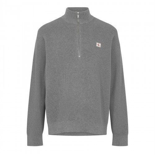 Front - Calvin Klein Mens Waffle Knit Quarter Zip Jumper