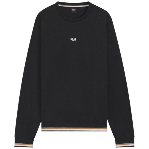 Front - Boss Mens Iconic Stripe Detail Crew Neck Long-Sleeved Sweatshirt