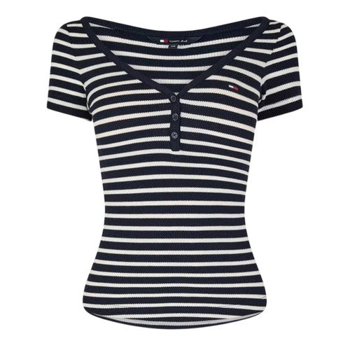 Front - Tommy Jeans Womens/Ladies Striped V Neck Slim T-Shirt