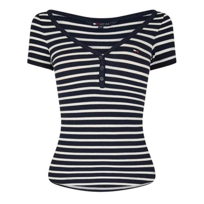 Front - Tommy Jeans Womens/Ladies Striped V Neck Slim T-Shirt