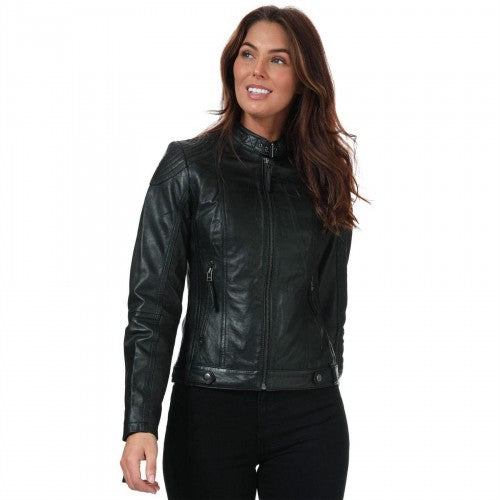 Front - Elle Womens/Ladies Leather Jacket