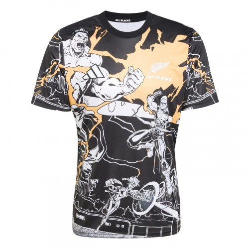 Front - Adidas Unisex Adult All Black Marvel T-Shirt