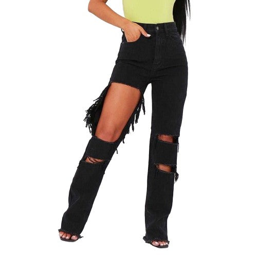 Front - Missy Empire Womens/Ladies Denim Cut Out Jeans