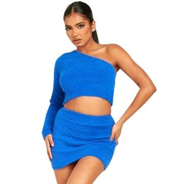 Blue - Front - Missy Empire Womens-Ladies Fluffy Fitted Mini Skirt
