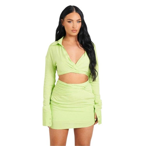 Front - Missy Empire Womens/Ladies Twist Linen Fitted Mini Skirt