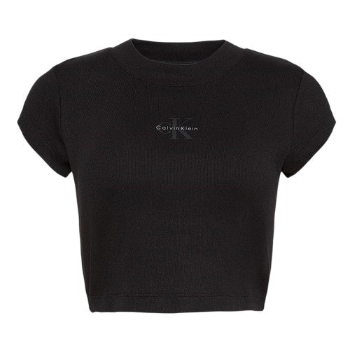 Front - Calvin Klein Womens/Ladies Mono Logo Ribbed Crop Top