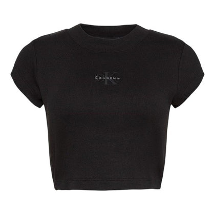 Front - Calvin Klein Womens/Ladies Mono Logo Ribbed Crop Top