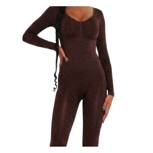Front - Missy Empire Womens/Ladies Plunge Bodycon Long-Sleeved Jumpsuit