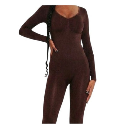 Front - Missy Empire Womens/Ladies Plunge Bodycon Long-Sleeved Jumpsuit