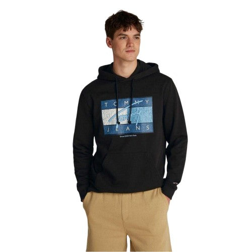 Front - Tommy Jeans Mens Flags Hooded Regular Hoodie