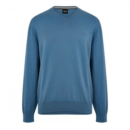 Front - Boss Mens Embroidered Logo Knitted V Neck Sweatshirt