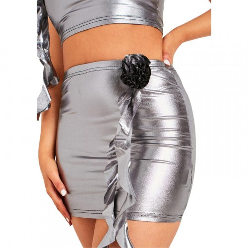 Front - Missy Empire Womens/Ladies Floral Corsage Fitted Mini Skirt