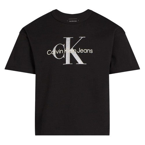 Front - Calvin Klein Girls Glitter Logo Crew Neck T-Shirt