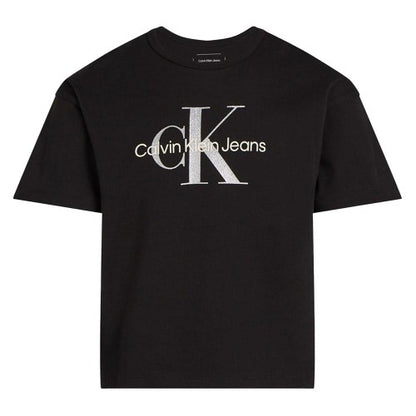 Front - Calvin Klein Girls Glitter Logo Crew Neck T-Shirt