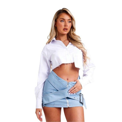 Front - Missy Empire Womens/Ladies Washed Denim Full Zip Mini Skirt