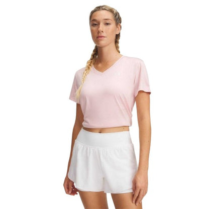 Pink - Front - Under Armour Womens-Ladies Twist V Neck Loose Fit T-Shirt