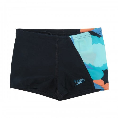 Front - Speedo Boys Digital Panel Swim Shorts