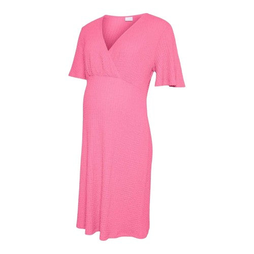 Front - Mamalicious Womens/Ladies Tess Seersucker V Neck Maternity Wrap Dress