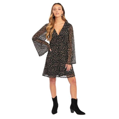 Front - Be You Womens/Ladies Floral Sheer Fabric A-line Bell Sleeve Mini Dress