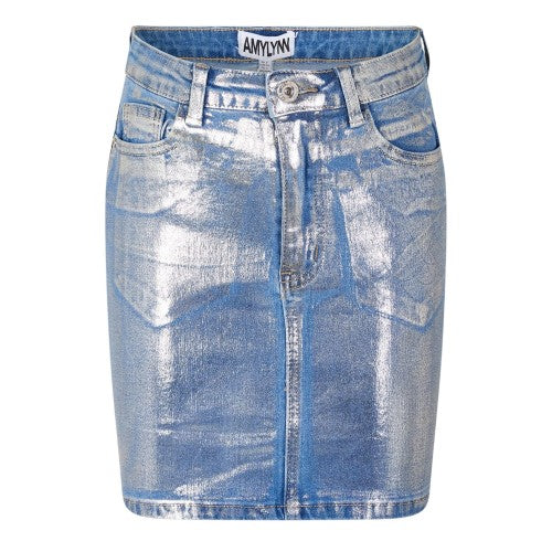 Front - AmyLynn Womens/Ladies Metallic Denim Mini Skirt