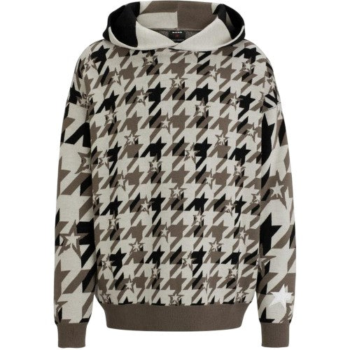 Front - Boss Mens Houndstooth Oversized Hoodie