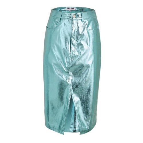 Front - AmyLynn Womens/Ladies Metallic Faux Leather Pencil Skirt