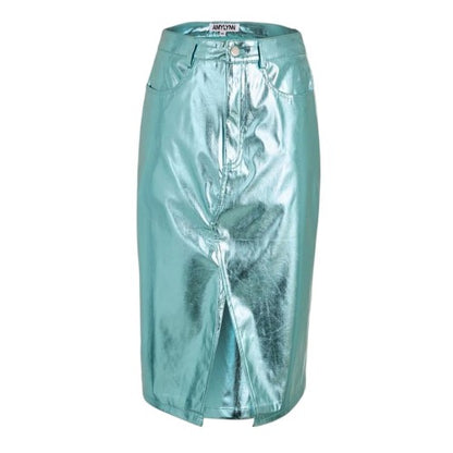 Front - AmyLynn Womens/Ladies Metallic Faux Leather Pencil Skirt
