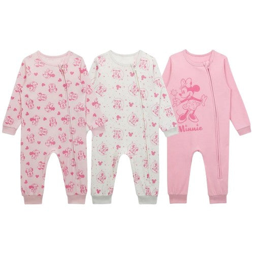 Front - Disney Baby Minnie Mouse Snug Fit Sleepsuit (Pack of 3)