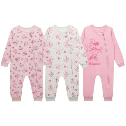 Front - Disney Baby Minnie Mouse Snug Fit Sleepsuit (Pack of 3)