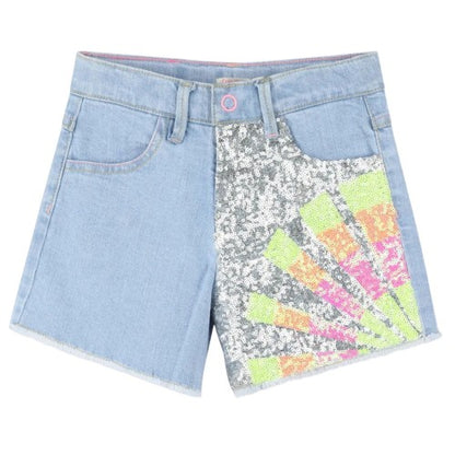 Front - Billieblush Girls Denim Sequin Jean Shorts