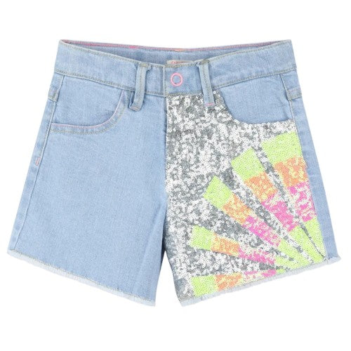 Front - Billieblush Girls Denim Sequin Jean Shorts