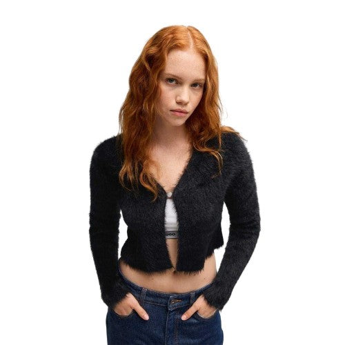 Front - Hugo Womens/Ladies Cropped Relaxed Fit Long-Sleeved Cardigan